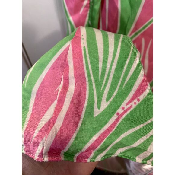 Lilly Pulitzer Pink and Green Leaf Silk Dress Size 10 - Picture 6 of 11